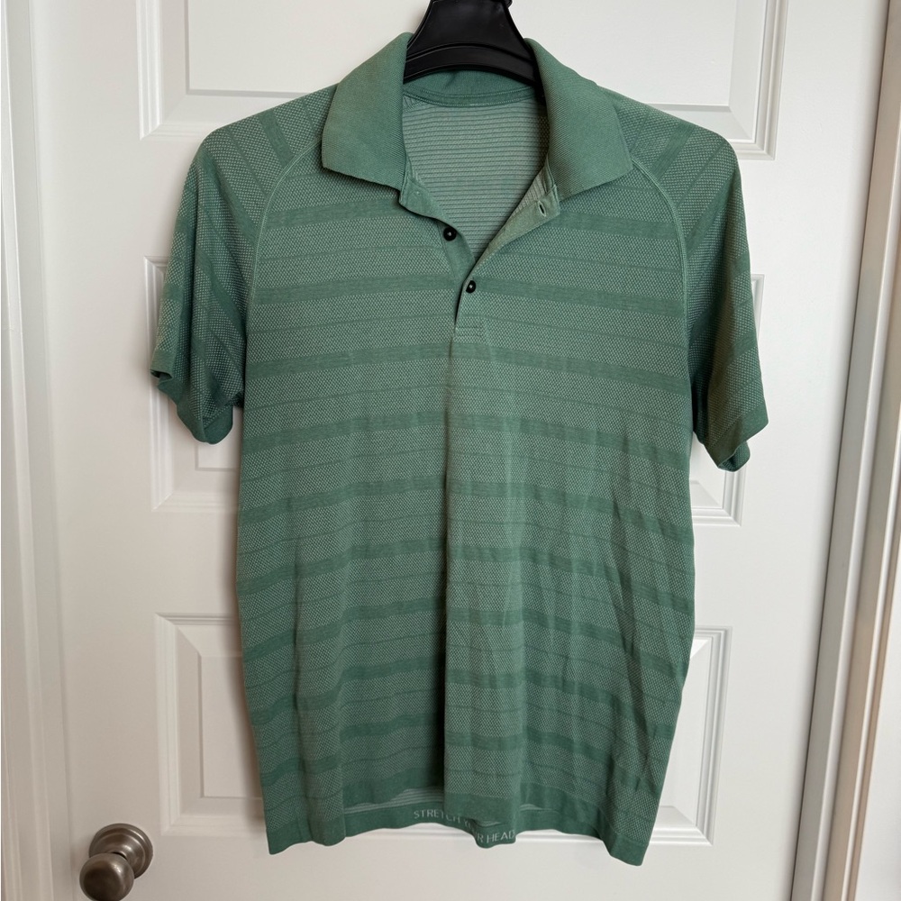 Lululemon Athletica Green Polo Shirt with Subtle Stripes